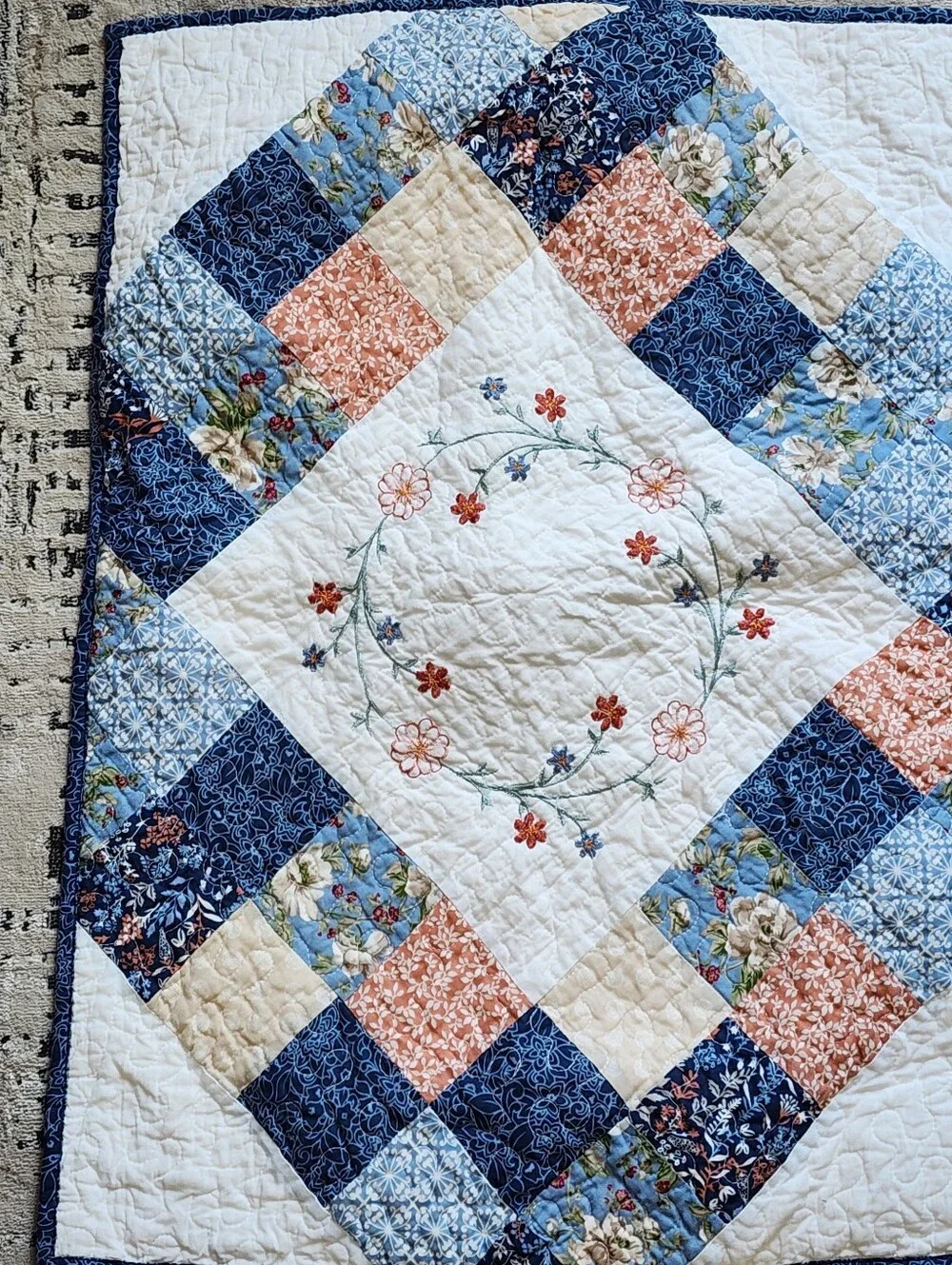 Better Homes And Harden Patchwork Floral Quilted Pillow Sham in Blue and Cream